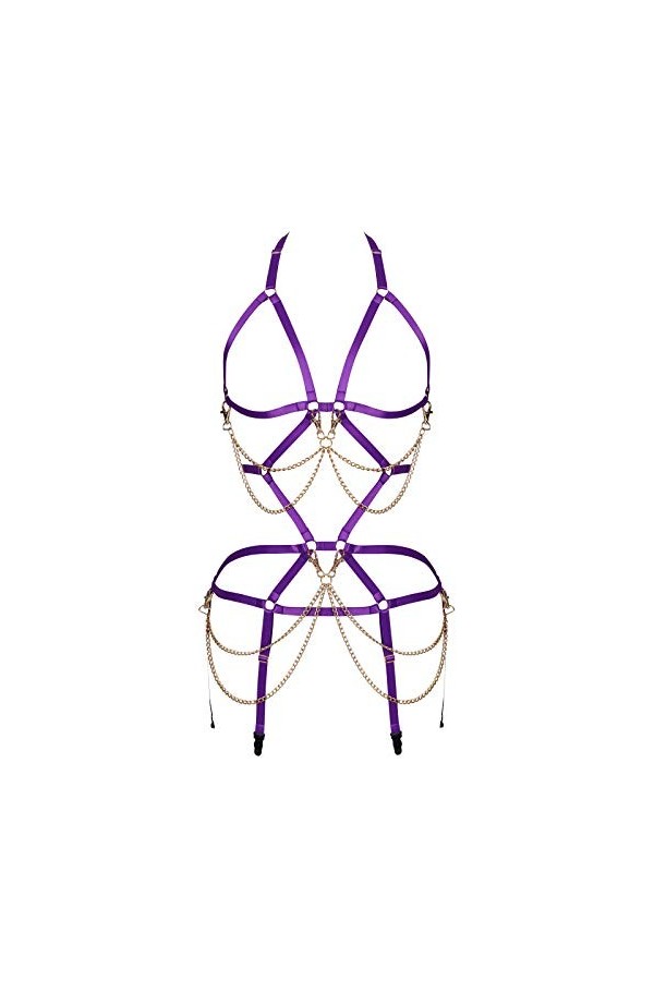 BODYCAGE Chaîne de corps ensemble Ceinture Gothique Harnais de corps femme Soutien-gorge Festival Rave Danse Halloween Punk F