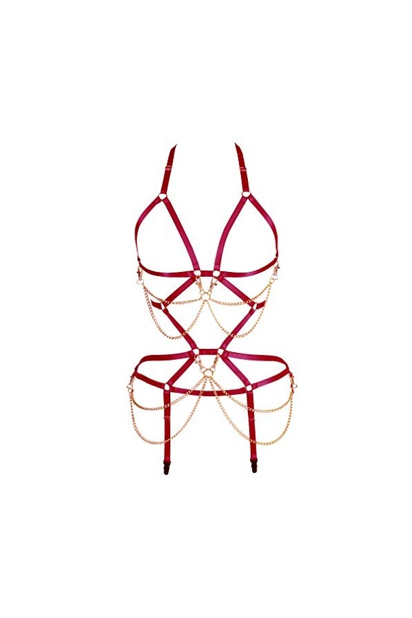 BODYCAGE Chaîne de corps ensemble Ceinture Gothique Harnais de corps femme Soutien-gorge Festival Rave Danse Halloween Punk F