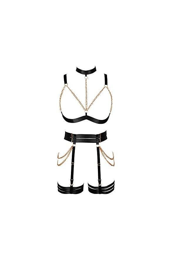 BODYCAGE Porte-jarretelles Soutien-gorge Chaîne de corps Cage à lingerie ensemble Harnais de corps femme Halloween Faire la f
