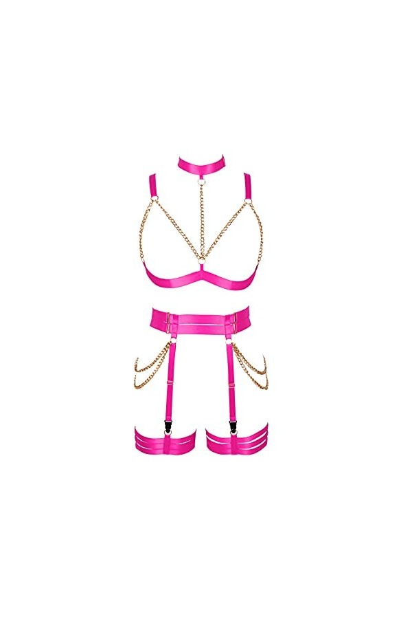 BODYCAGE Porte-jarretelles Soutien-gorge Chaîne de corps Cage à lingerie ensemble Harnais de corps femme Halloween Faire la f