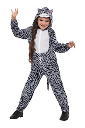 Tabby Cat Costume, Grey, with Hooded Jumpsuit S 