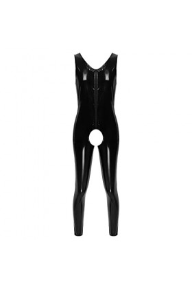 Hommes Mode Casual Couleur Solide Sexy Manteau Sexy Cuir Manteau Vêtements Combinaison Top Néoprène String Homme, Noir , S