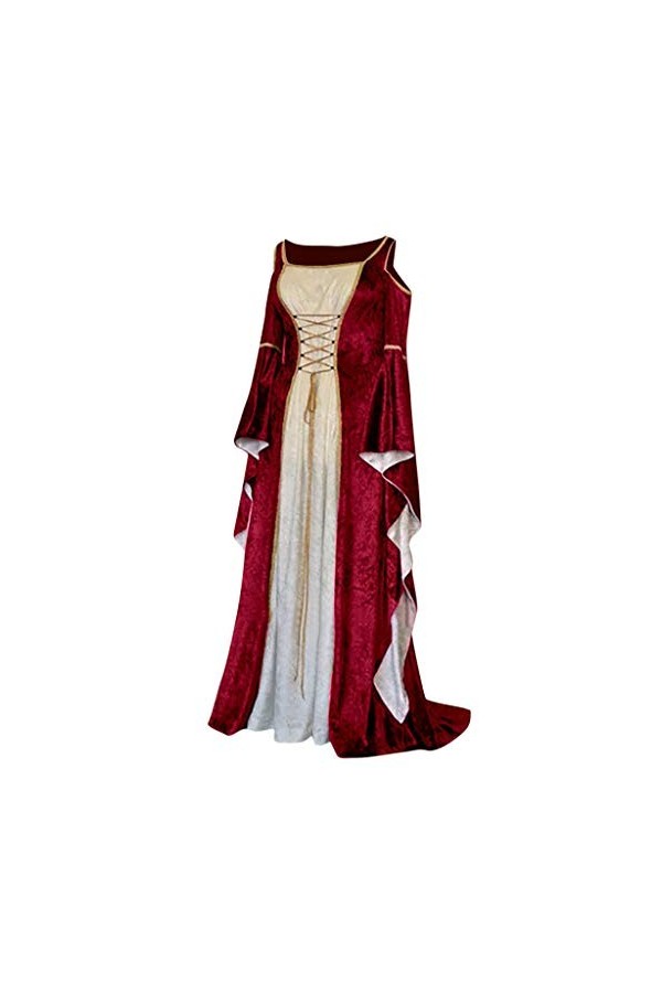 KBOPLEMQ Vêtements médiévaux pour femme - Manches trompettes - Robe de reine - Robe de bal - Halloween - Costume de carnaval 