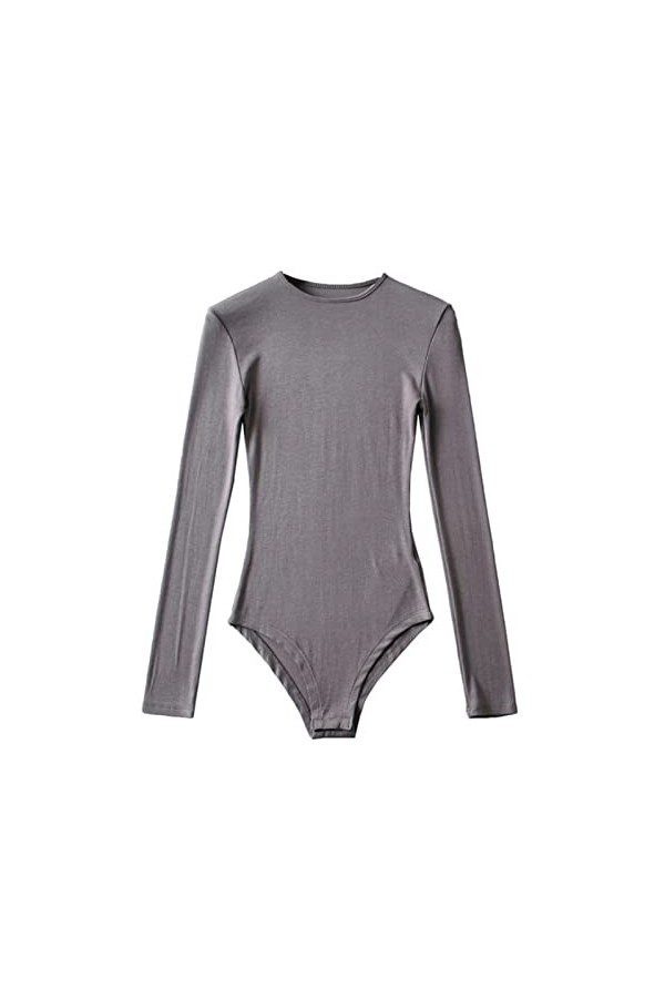 Body décontracté en tricot à manches longues et col rond pour femme