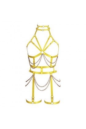 JMMHSS Harnais de chaîne de Corps Punk pour Femmes Lingerie Cage complète Sangle de Poitrine Jarretière Goth Tissu Extensible