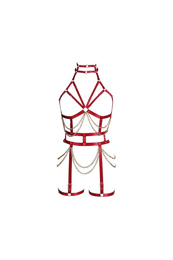 JMMHSS Harnais de chaîne de Corps Punk pour Femmes Lingerie Cage complète Sangle de Poitrine Jarretière Goth Tissu Extensible