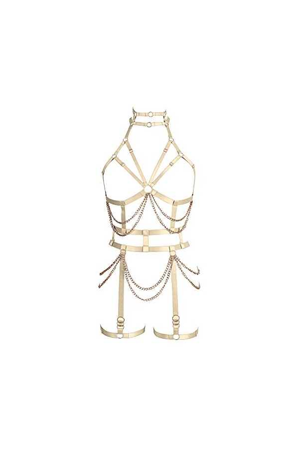 JMMHSS Harnais de chaîne de Corps Punk pour Femmes Lingerie Cage complète Sangle de Poitrine Jarretière Goth Tissu Extensible