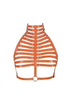 Sangle de poitrine en cuir pour femme - Soutien-gorge punk - Festival rave danse rock photographie lingerie cage, Orange, Tai