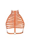 Sangle de poitrine en cuir pour femme - Soutien-gorge punk - Festival rave danse rock photographie lingerie cage, Orange, Tai