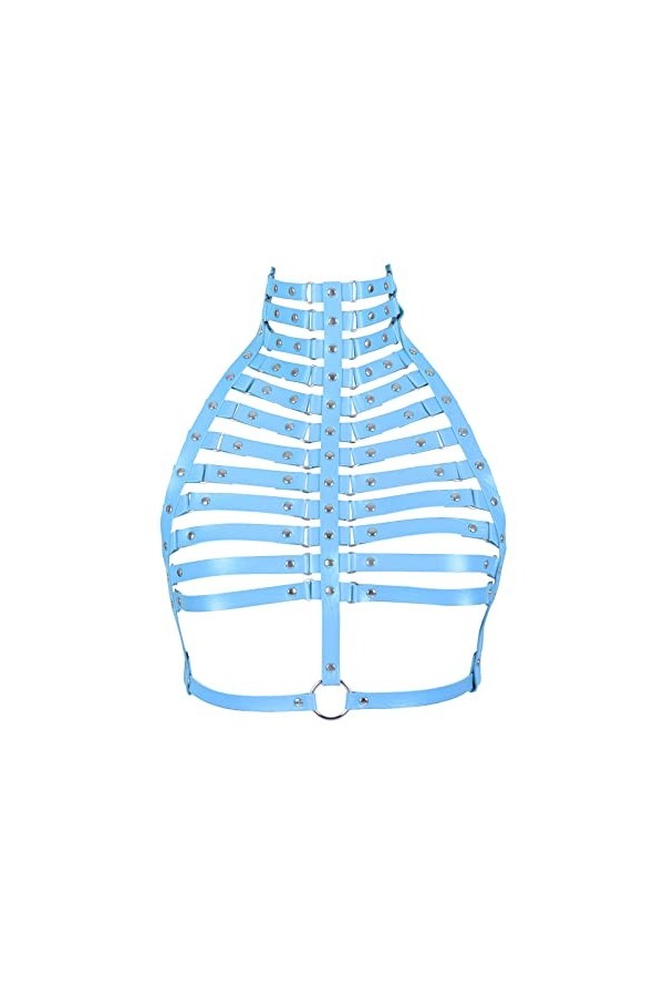 Sangle de poitrine en cuir pour femme - Soutien-gorge punk - Festival rave danse rock photographie lingerie cage, Orange, Tai