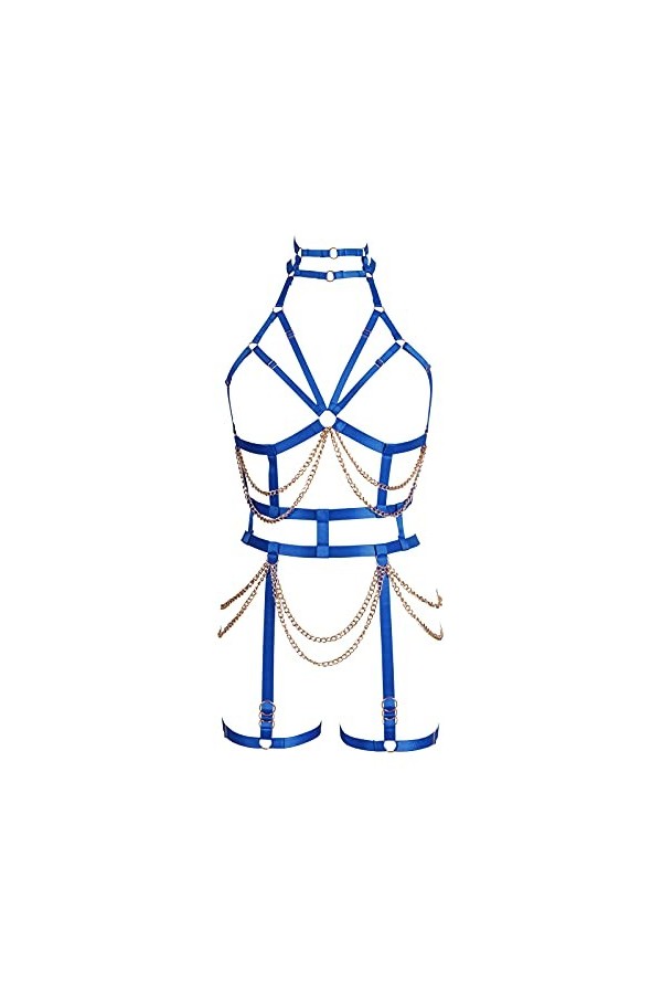 BODYCAGE Chaîne de corps Harnais de corps femme Cage à lingerie ensemble Soutien-gorge Porte-jarretelles Gothique Festival Ra