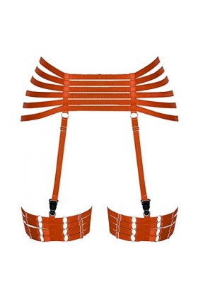 Harnais de corps pour femme Jarretière Punk Gothique Ceinture de jambe Lingerie Cage Grande taille Tissu extensible, Orange, 