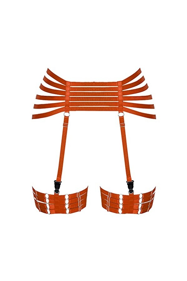 Harnais de corps pour femme Jarretière Punk Gothique Ceinture de jambe Lingerie Cage Grande taille Tissu extensible, Orange, 