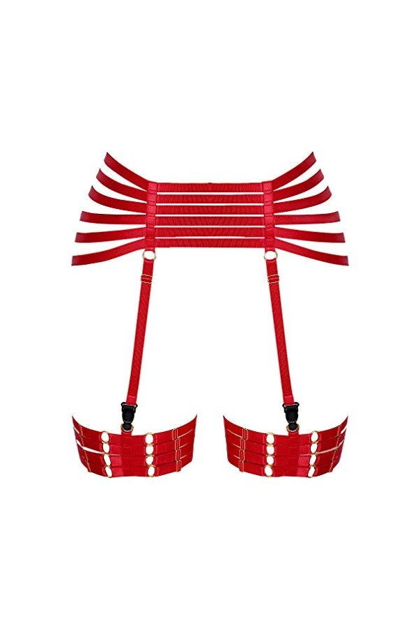 Harnais de corps pour femme Jarretière Punk Gothique Ceinture de jambe Lingerie Cage Grande taille Tissu extensible, Orange, 