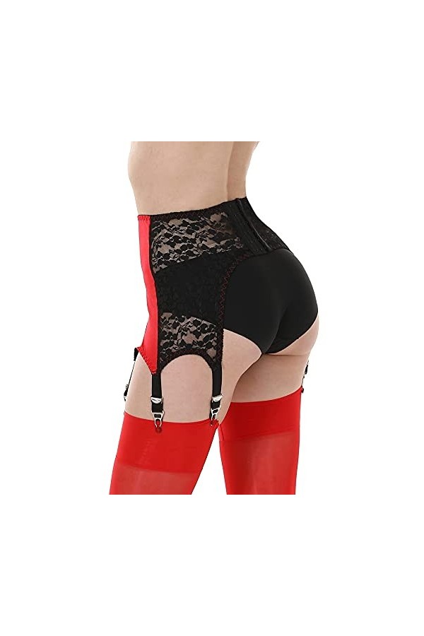 KLONKEE Porte-jarretelles sexy en dentelle avec 6 larges bretelles et clip en métal pour femme porte-jarretelles vendu sépar