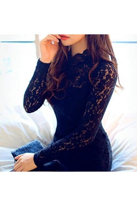 MLLM Babydoll G String,Jupe en Dentelle Moulante Sexy, Ensemble de Tentation Uniforme-Noir + Bas_S,Femme Lingerie Sexy Nuiset