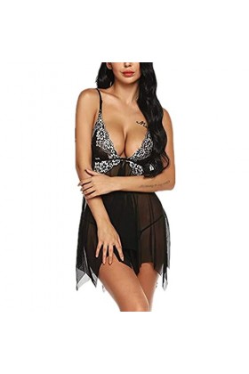 LSSM Jupe à Bretelles Sexy en Maille Translucide en Dentelle Sexy Femme Dentelle Sexy Femme-Lingerie Sexy Femme Coquine-sous-