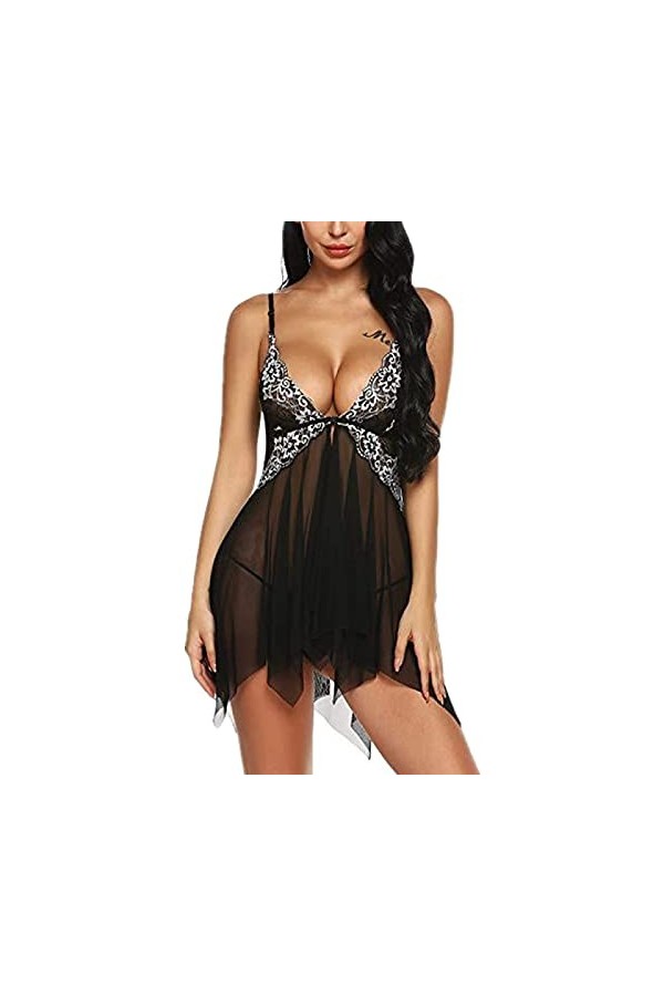 LSSM Jupe à Bretelles Sexy en Maille Translucide en Dentelle Sexy Femme Dentelle Sexy Femme-Lingerie Sexy Femme Coquine-sous-