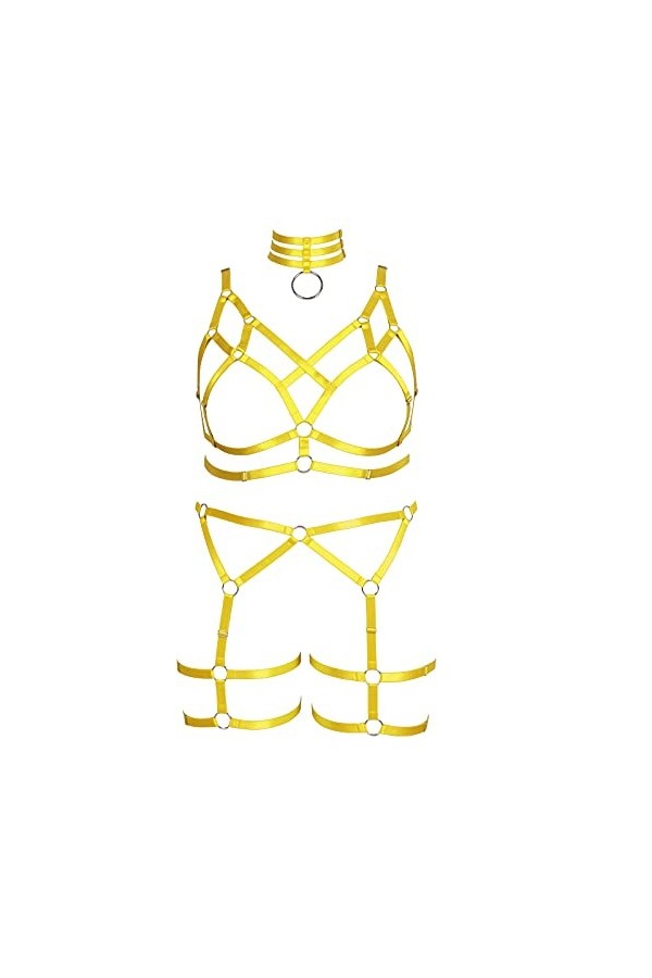 Harnais complet pour femme - Grande taille - Style punk gothique - Lingerie cage - Soutien-gorge grande taille - Porte-jarret