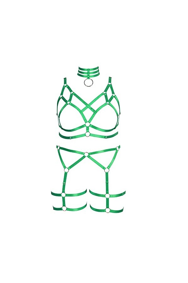 Harnais complet pour femme - Grande taille - Style punk gothique - Lingerie cage - Soutien-gorge grande taille - Porte-jarret