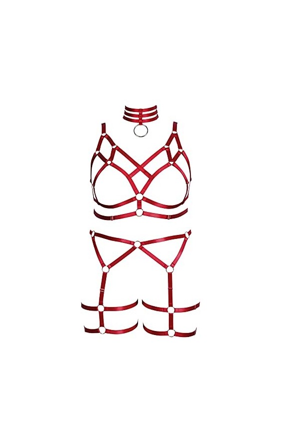 Harnais complet pour femme - Grande taille - Style punk gothique - Lingerie cage - Soutien-gorge grande taille - Porte-jarret
