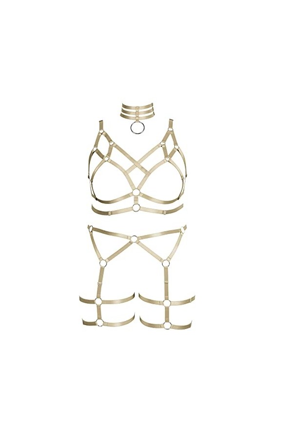 Harnais complet pour femme - Grande taille - Style punk gothique - Lingerie cage - Soutien-gorge grande taille - Porte-jarret