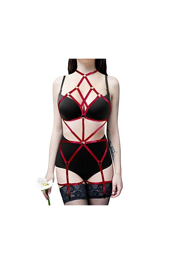 Harnais complet punk pour femme lingerie cage gothique porte-jarretelles ensemble festival rave sangle poitrine grande taille