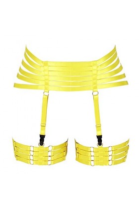 Harnais de corps pour femme avec jarretelles style punk gothique en tissu extensible - jaune - Taille Unique