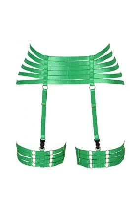 Harnais de corps pour femme avec jarretelles style punk gothique en tissu extensible - vert - Taille Unique