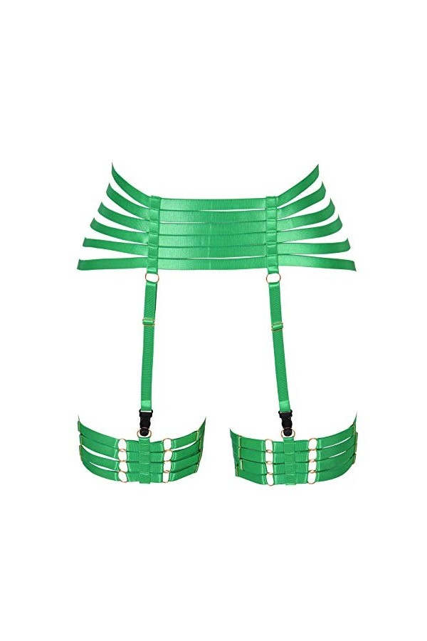 Harnais de corps pour femme avec jarretelles style punk gothique en tissu extensible - vert - Taille Unique