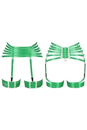Harnais de corps pour femme avec jarretelles style punk gothique en tissu extensible - vert - Taille Unique