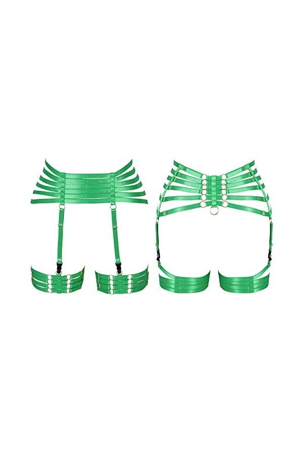Harnais de corps pour femme avec jarretelles style punk gothique en tissu extensible - vert - Taille Unique
