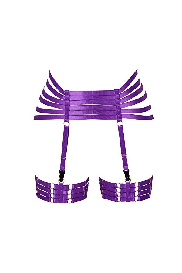 Harnais de corps pour femme avec jarretelles style punk gothique en tissu extensible - violet - Taille Unique