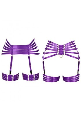 Harnais de corps pour femme avec jarretelles style punk gothique en tissu extensible - violet - Taille Unique