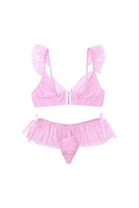 DINGGUANGHE-CUP Lanières Hommes, Mémoires sous-vêtements Homme Set Doux Dentelle Rose/Blanc Set Lingerie Bretelles Spaghetti 