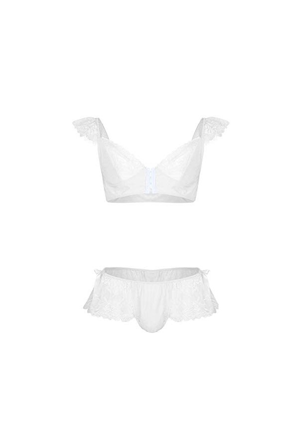 DINGGUANGHE-CUP Lanières Hommes, Mémoires sous-vêtements Homme Set Doux Dentelle Rose/Blanc Set Lingerie Bretelles Spaghetti 
