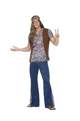 Smiffys Costume Orion, le hippie, Multicolore, avec haut, pantalon, fichu et médaillon , Small