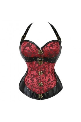 Corset Gothique Steampunk Licou Cou Sexy Corset Top Cuir Os en Acier Corset Femme Corset Grande Taille Costume dHalloween-Ro