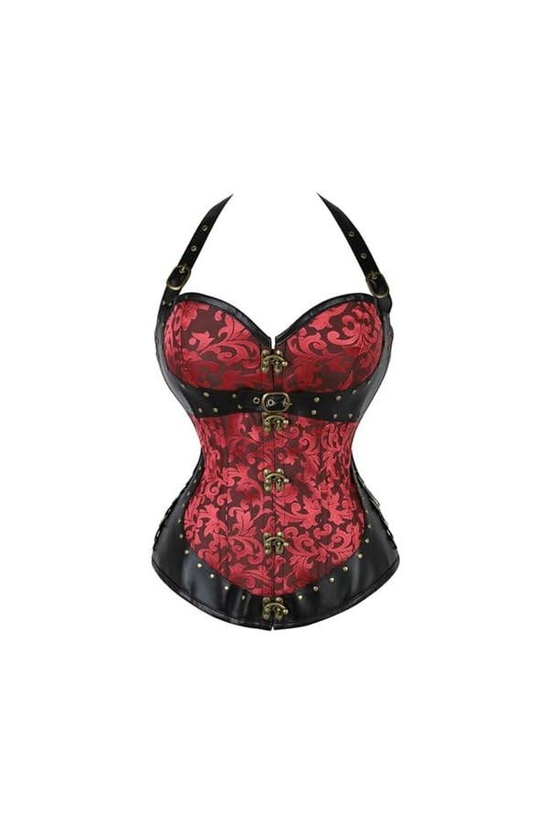 Corset Gothique Steampunk Licou Cou Sexy Corset Top Cuir Os en Acier Corset Femme Corset Grande Taille Costume dHalloween-Ro