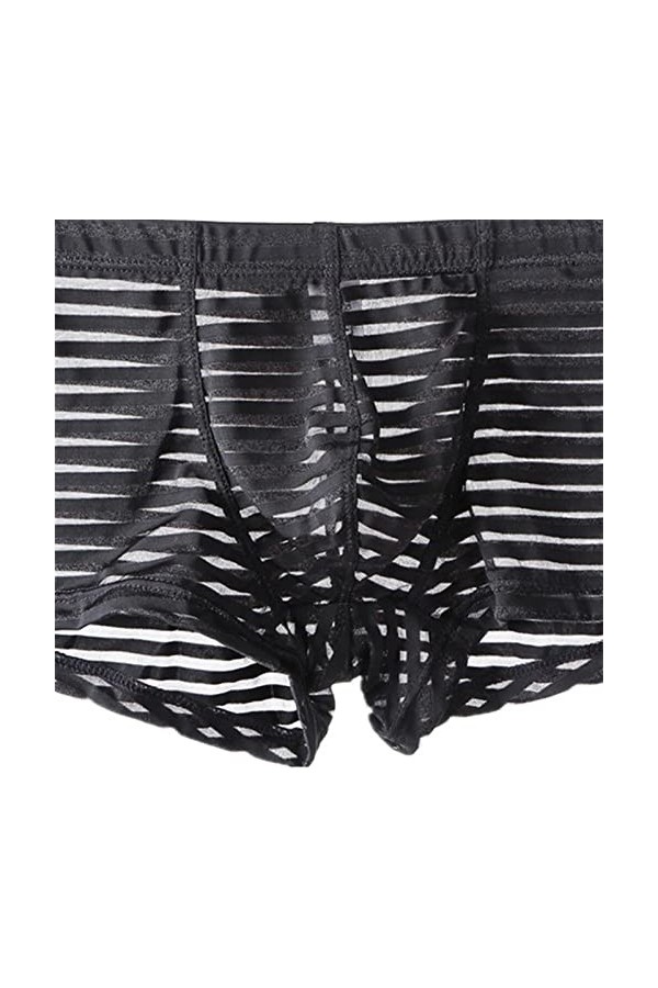 sous-vêtements Transparents Hot Men Sexy Stripe Mesh Boxer M-XXL Men de Taille Bas Color : Nero, Size : L 
