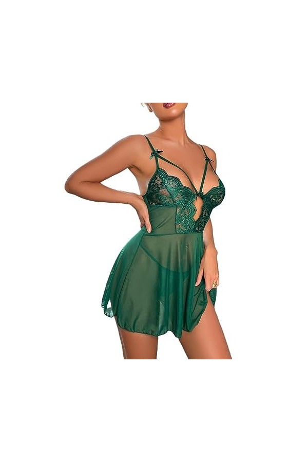 Femmes Lingerie Sexy Chemise De Nuit Chemise Dentelle Lingerie Vêtements De Nuit Col en V Nuisette Chemise De Nuit Color : G