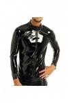 Hommes Sexy Brillant Wetlook Cuir Chemise façonnage Gaine Manteau décontracté mâle Brillant PVC Cuir Veste Hauts