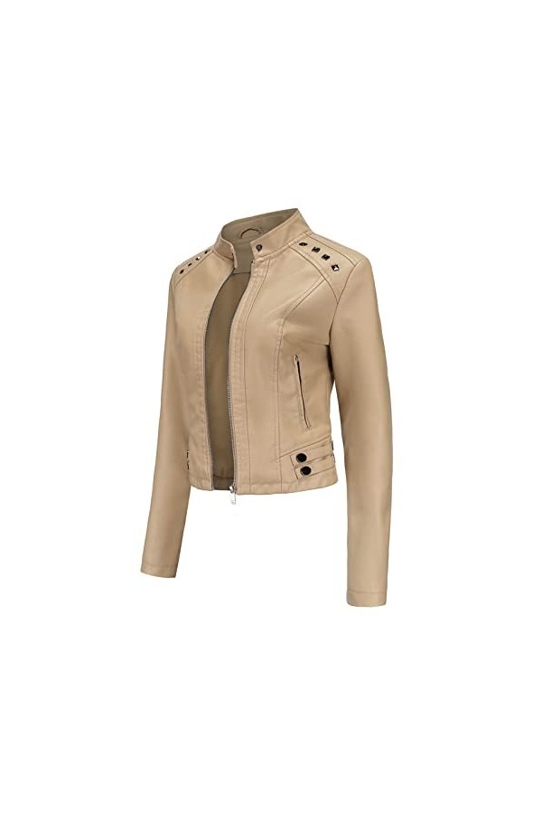 Mymyguoe Veste en cuir synthétique pour femme Crop Short Cropped PU Slim Zip Up Moto Biker Coat Veste de moto pour lautomne 