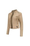 Mymyguoe Veste en cuir synthétique pour femme Crop Short Cropped PU Slim Zip Up Moto Biker Coat Veste de moto pour lautomne 