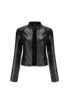 Mymyguoe Veste en cuir synthétique pour femme Crop Short Cropped PU Slim Zip Up Moto Biker Coat Veste de moto pour lautomne 