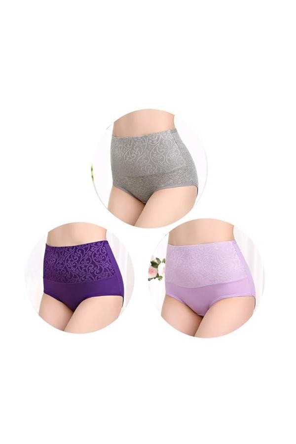 RUDDOG Culotte Femme Culotte Menstruelle 3Pcs Cotton Panties pour Femmes Plus sous-Vêtements De Taille Haute-Grey Purple LP,X