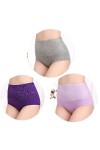 RUDDOG Culotte Femme Culotte Menstruelle 3Pcs Cotton Panties pour Femmes Plus sous-Vêtements De Taille Haute-Grey Purple LP,X