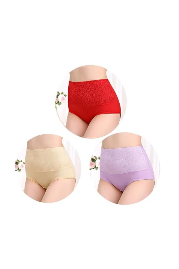 RUDDOG Culotte Femme Culotte Menstruelle 3Pcs Cotton Panties pour Femmes Plus sous-Vêtements De Taille Haute-Grey Purple LP,X