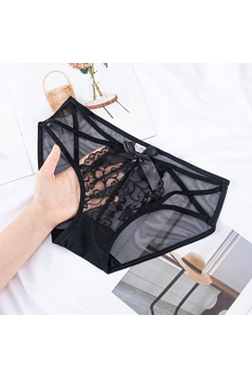 Femme Slips 3 pièces femmes Sexy dentelle évider sous-vêtements noir dentelle culotte taille moyenne dames bref coton entreja