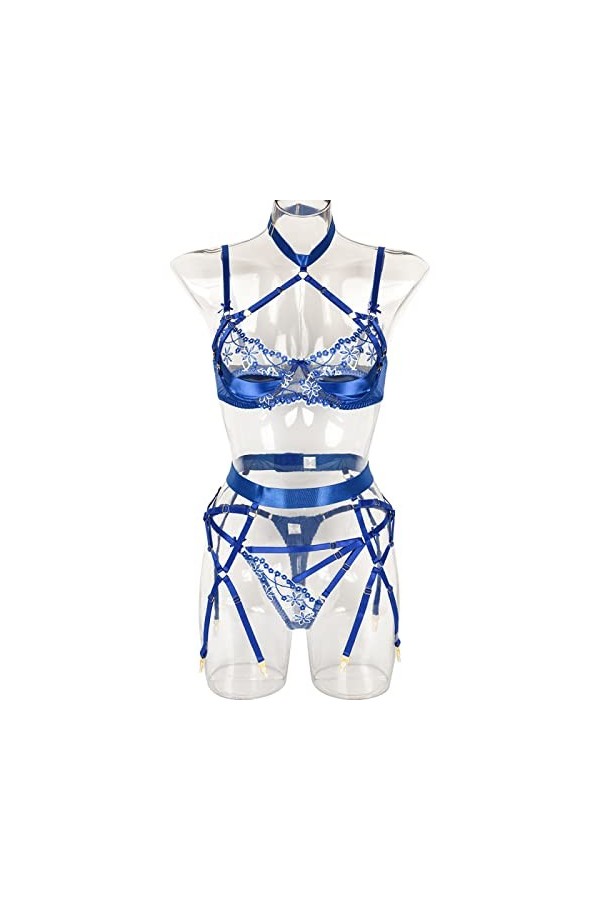 PRIOKNIKO Peignoirs Femme Lingerie Sexy En Dentelle Amovible Avec Chaîne En Métal Pour Femme,Noir 4,Xl